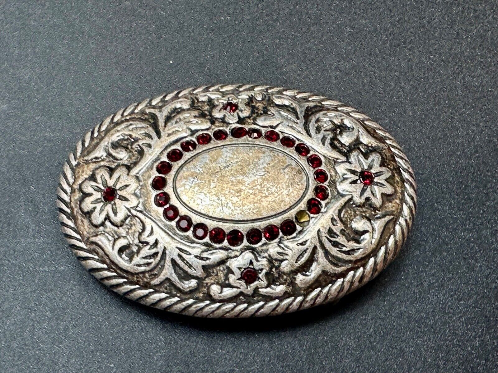 Vintage flower swirl rhinestone accented belt buckle for your center  cab stone