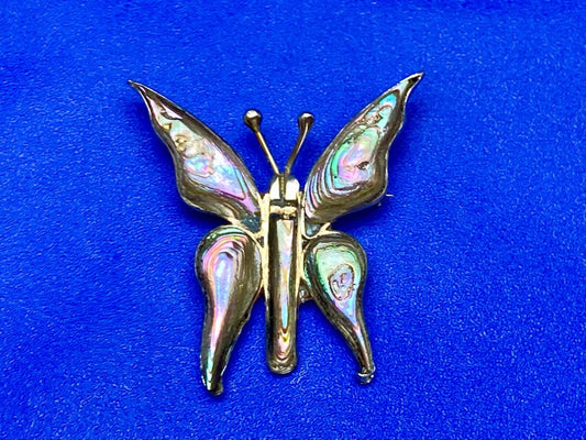 Vintage Butterfly Sterling Silver 925 Brooch Pin Mother Of Pearl Abalone Mexico