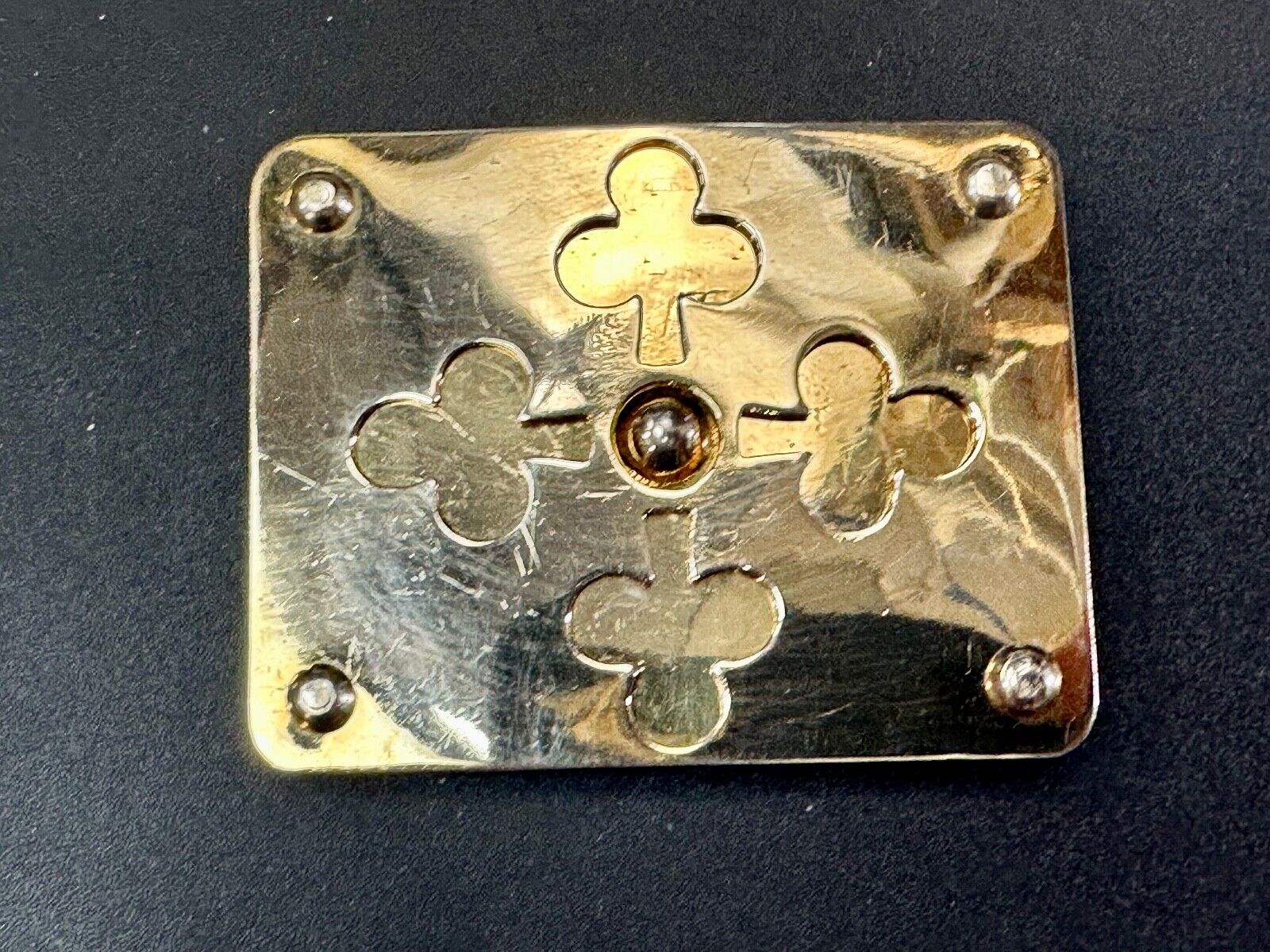 Unique Iron Cross Emblem on gold tone dress vintage belt buckle