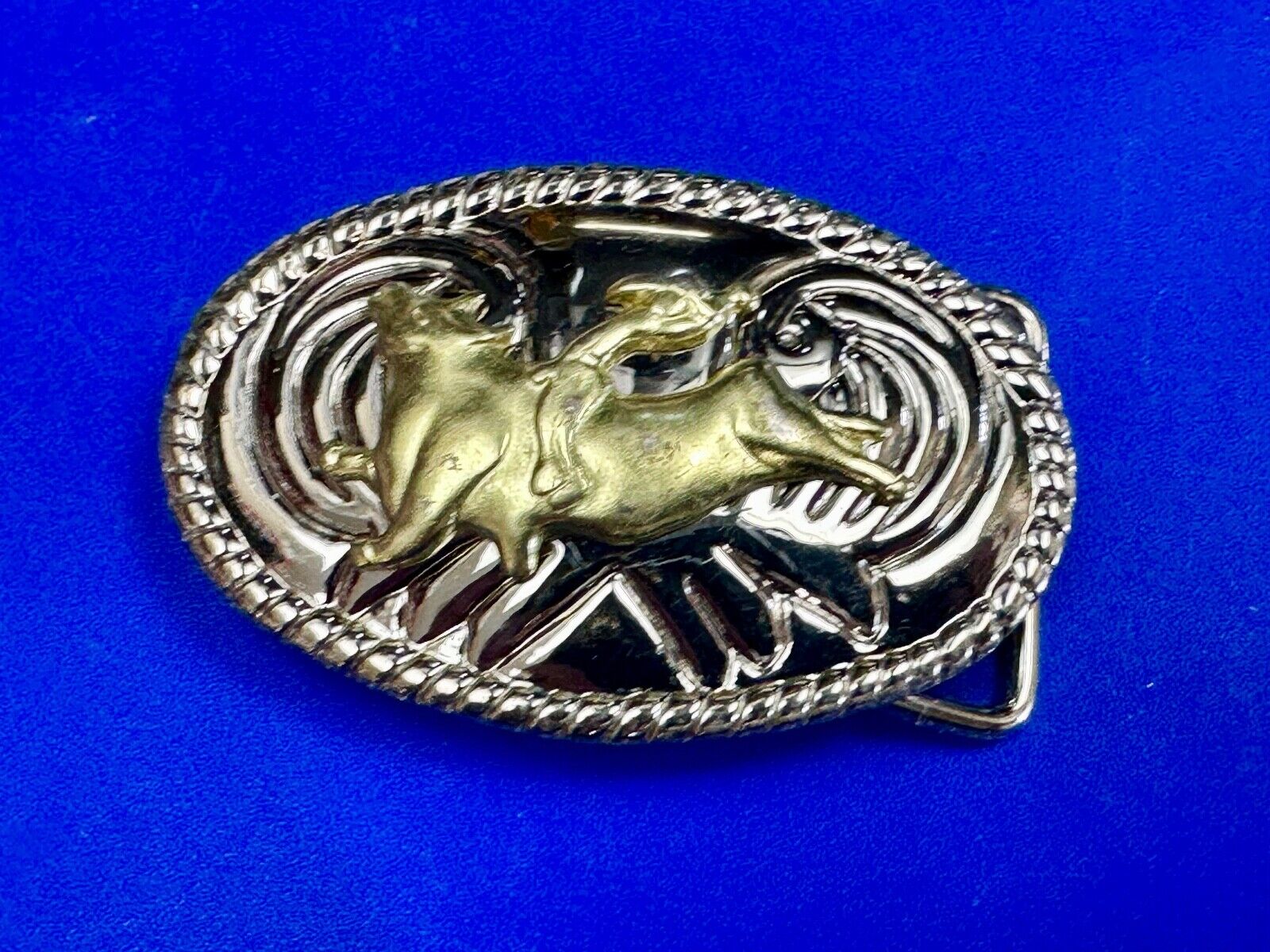 Vintage Cowboy Saddle Bronc western two tone oval belt buckle