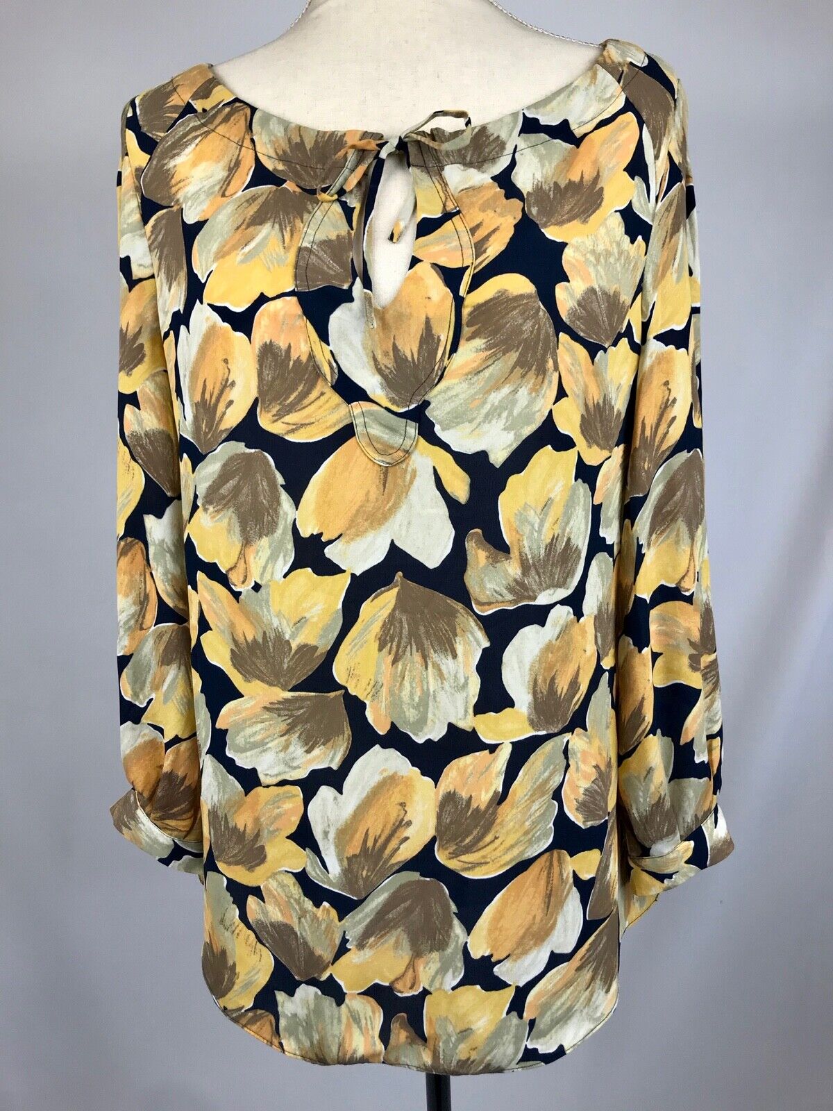 Anthropologie MEADOW RUE Michelia Yellow Navy Floral Peasant Blouse Top Tunic 10