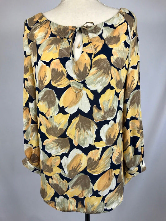 Anthropologie MEADOW RUE Michelia Yellow Navy Floral Peasant Blouse Top Tunic 10