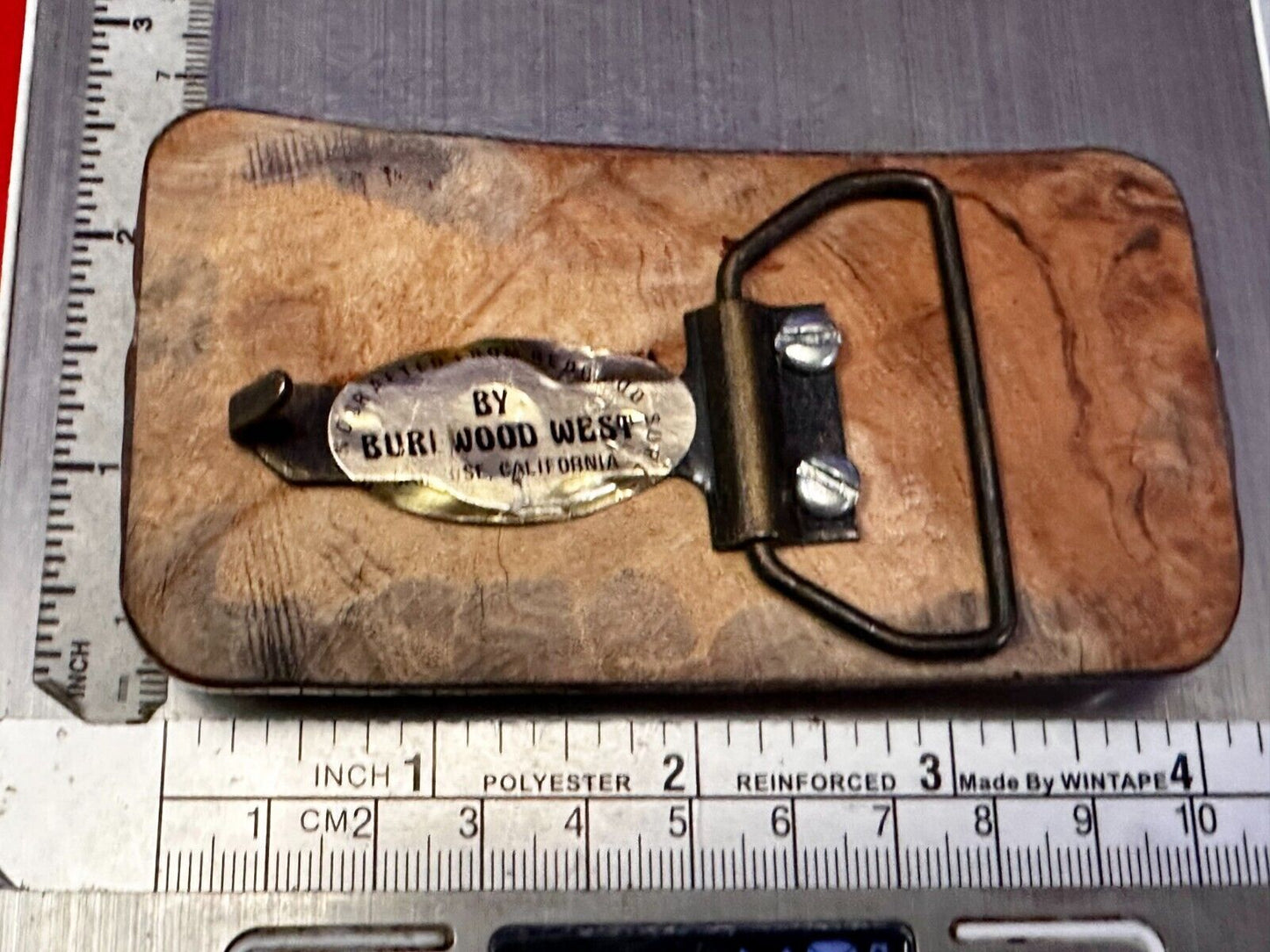 Vintage Glossy Polished Lacquered Wood Belt Buckle By Burl Wood West