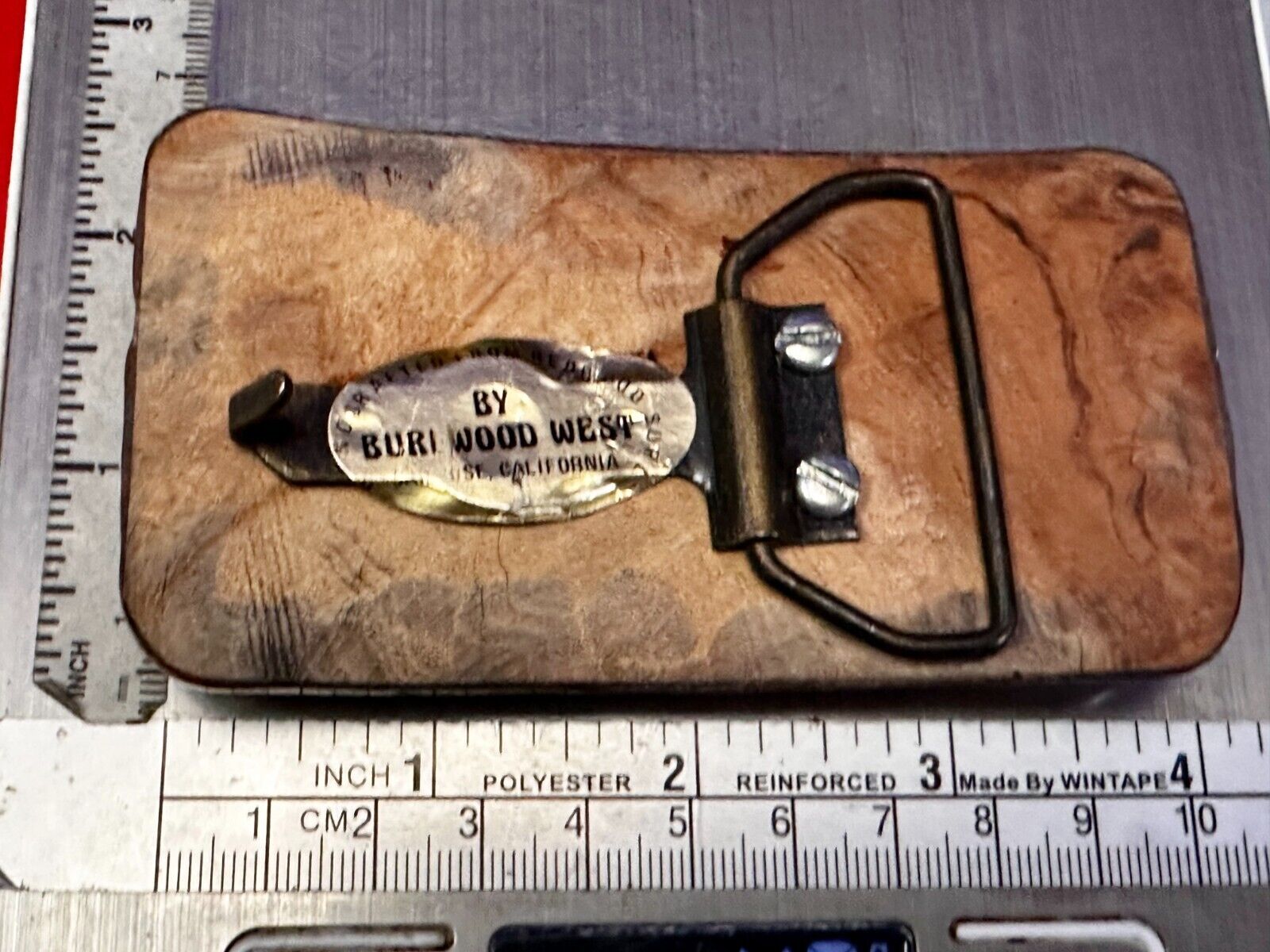 Vintage Glossy Polished Lacquered Wood Belt Buckle By Burl Wood West