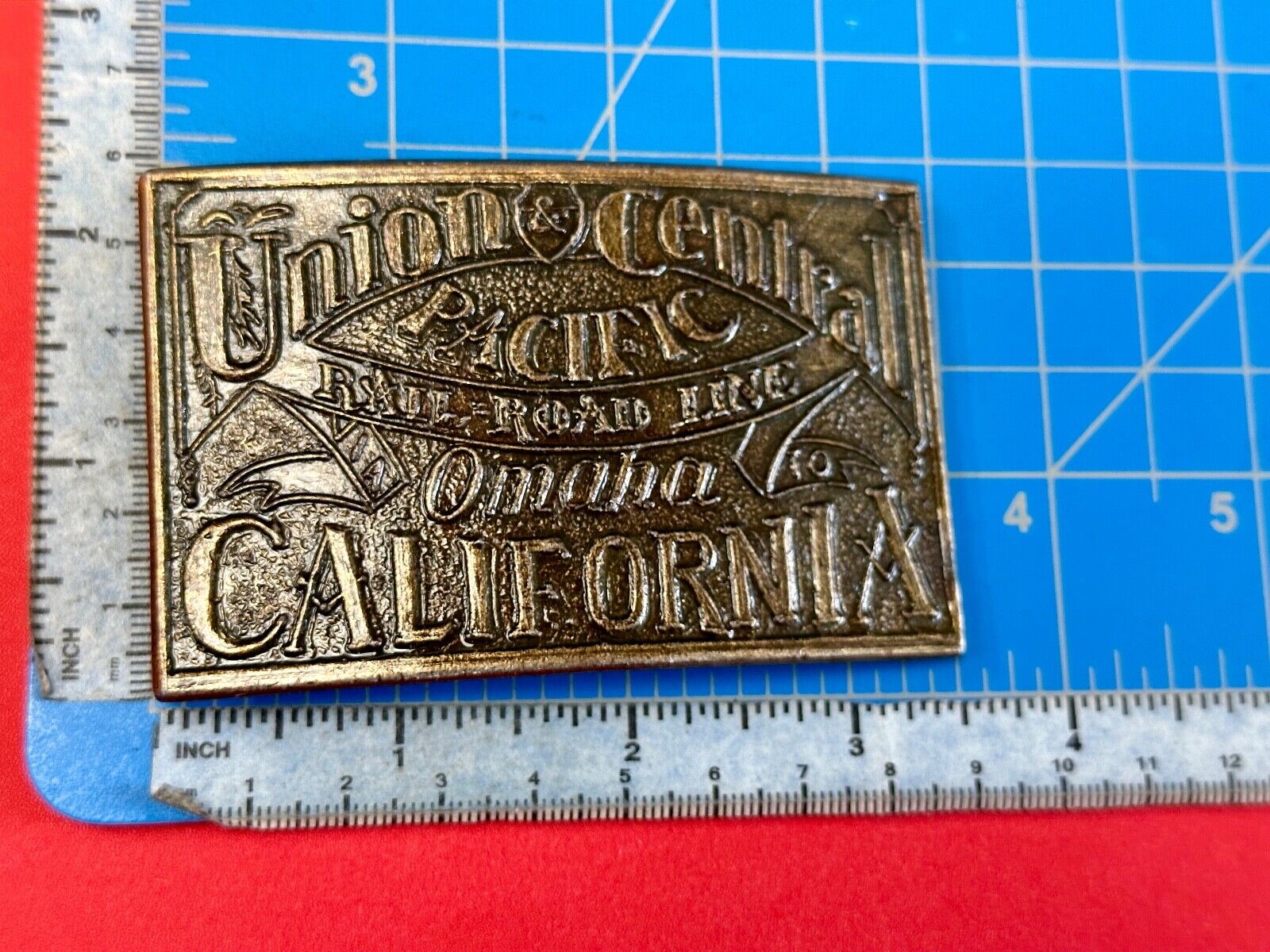 Union Central Pacific Omaha to California Rail Road Trail route belt buckle