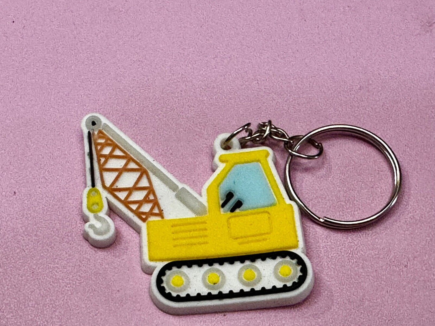 Toy Construction Crane Job Work Site Truck Keychain - Key Ring Chain