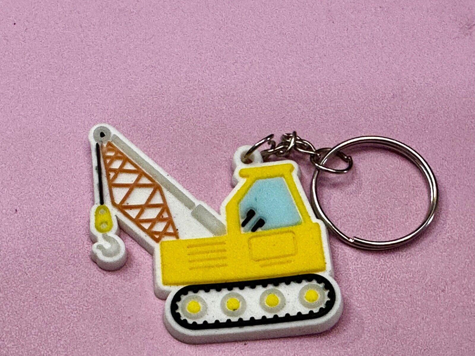 Toy Construction Crane Job Work Site Truck Keychain - Key Ring Chain