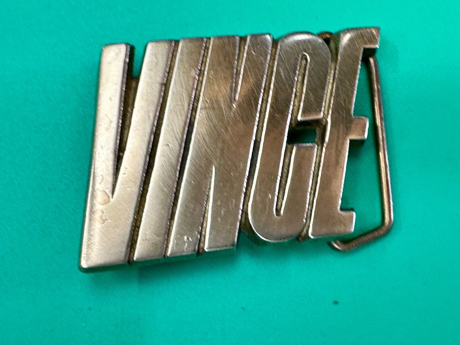 VINCE  custom name cutout block letter solid brass belt buckle by Baron Buckles