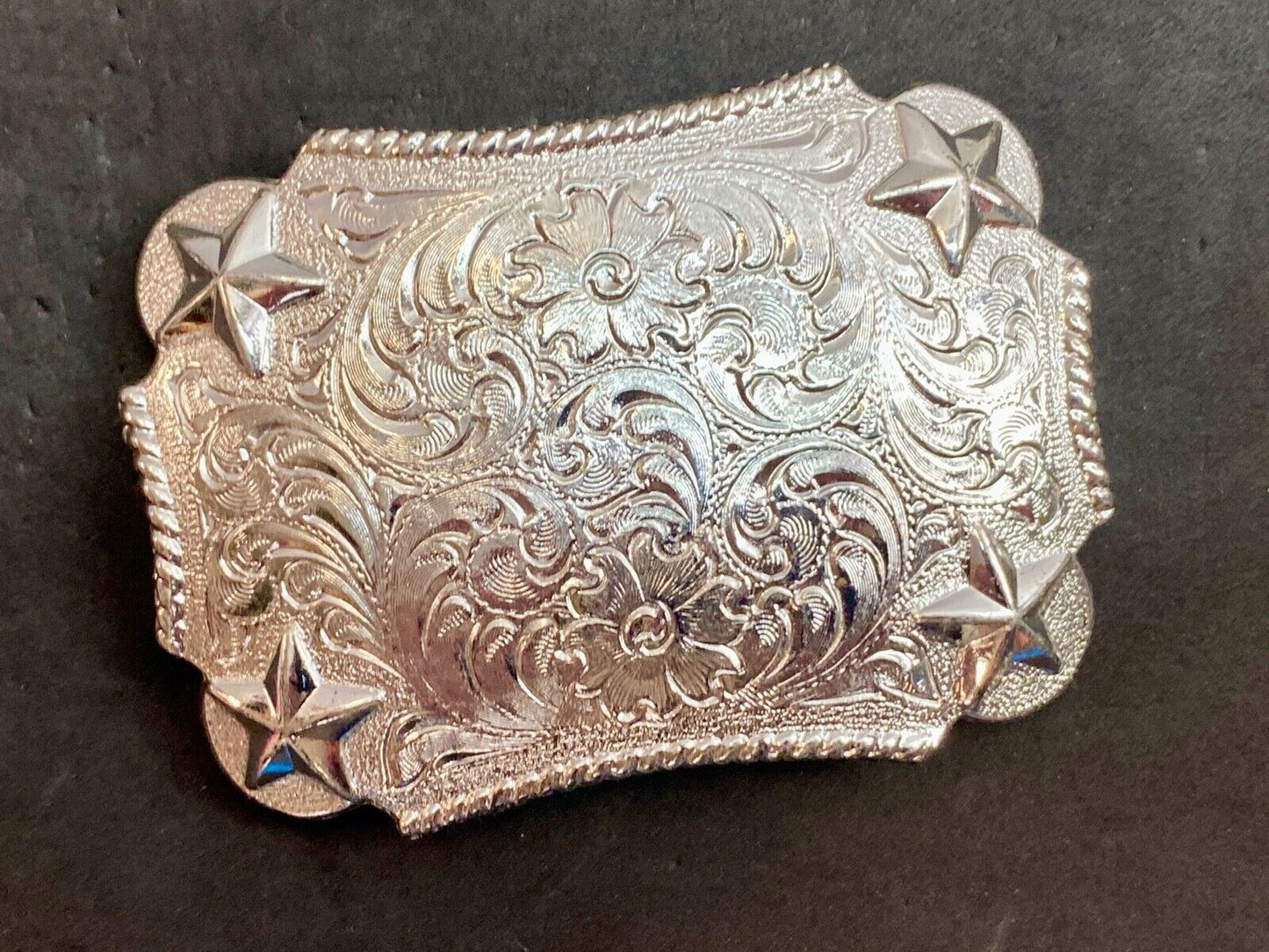 Vantage Taiwan made western rectangular belt buckle with flower star swirl