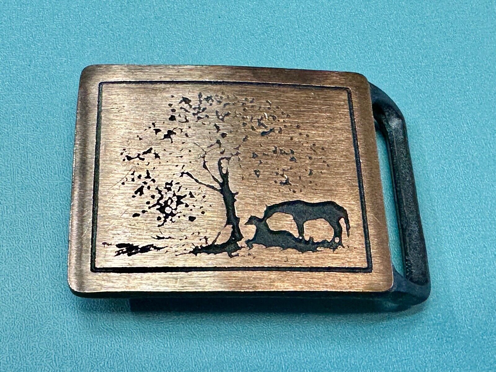 TWO HORSES TECH-ETHER GUILD Vintage art Horse lovers belt buckle