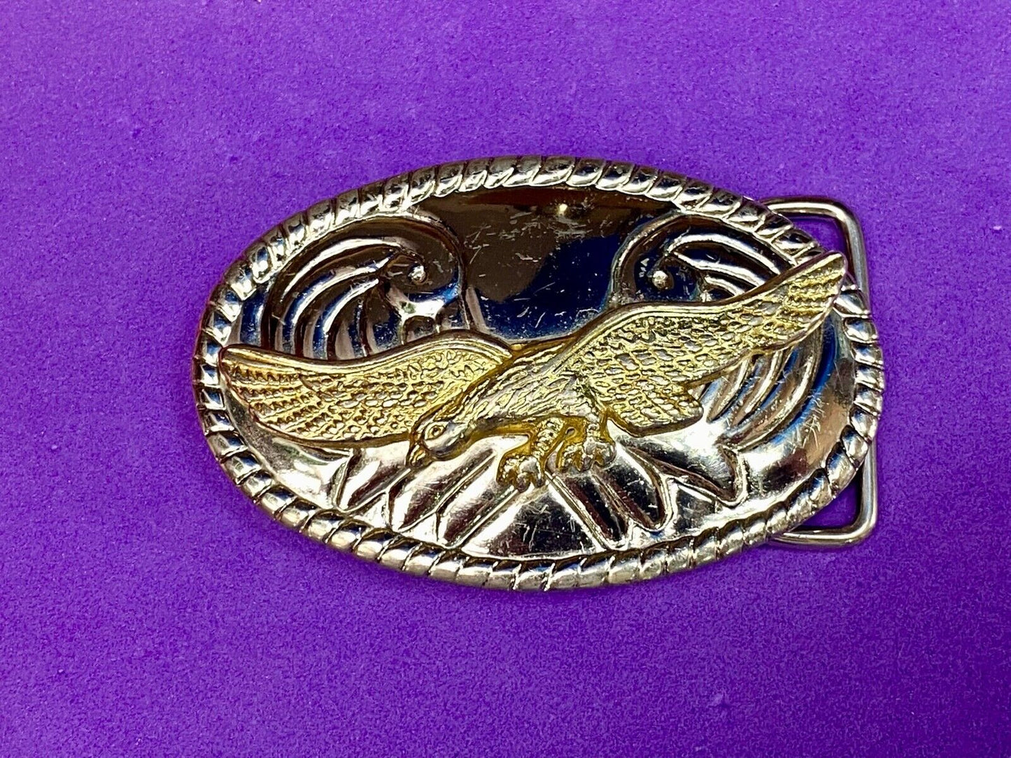 Vintage Mixed Metal Flying Hunting Diving Mountains Western Belt Buckle 