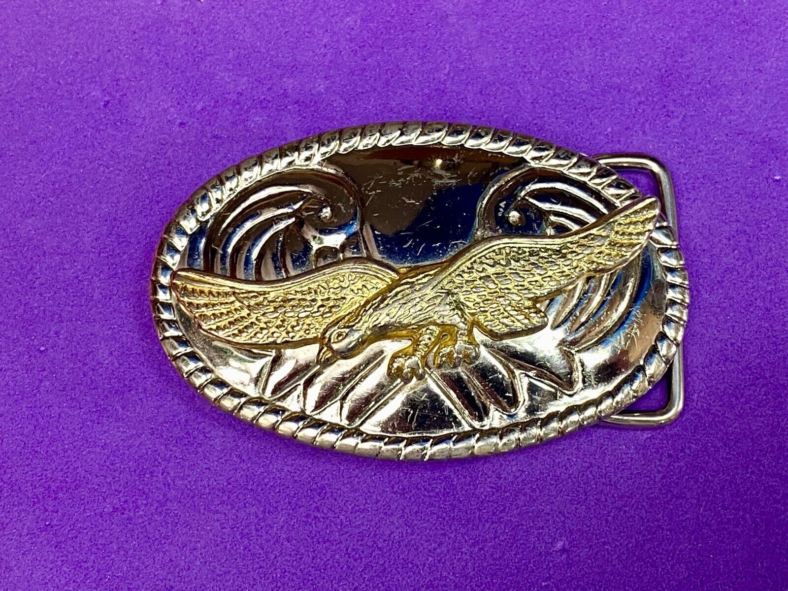 Vintage Mixed Metal Flying Hunting Diving Mountains Western Belt Buckle 