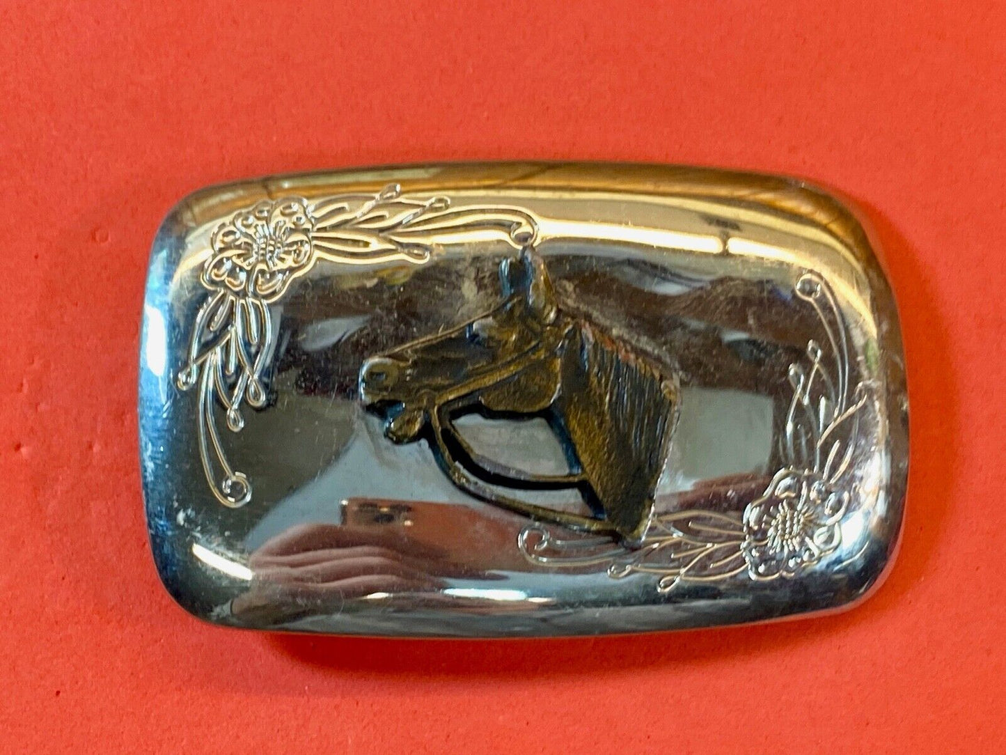 Usa Made Two Toned Horse Head Bust Mirrored Belt Buckle 