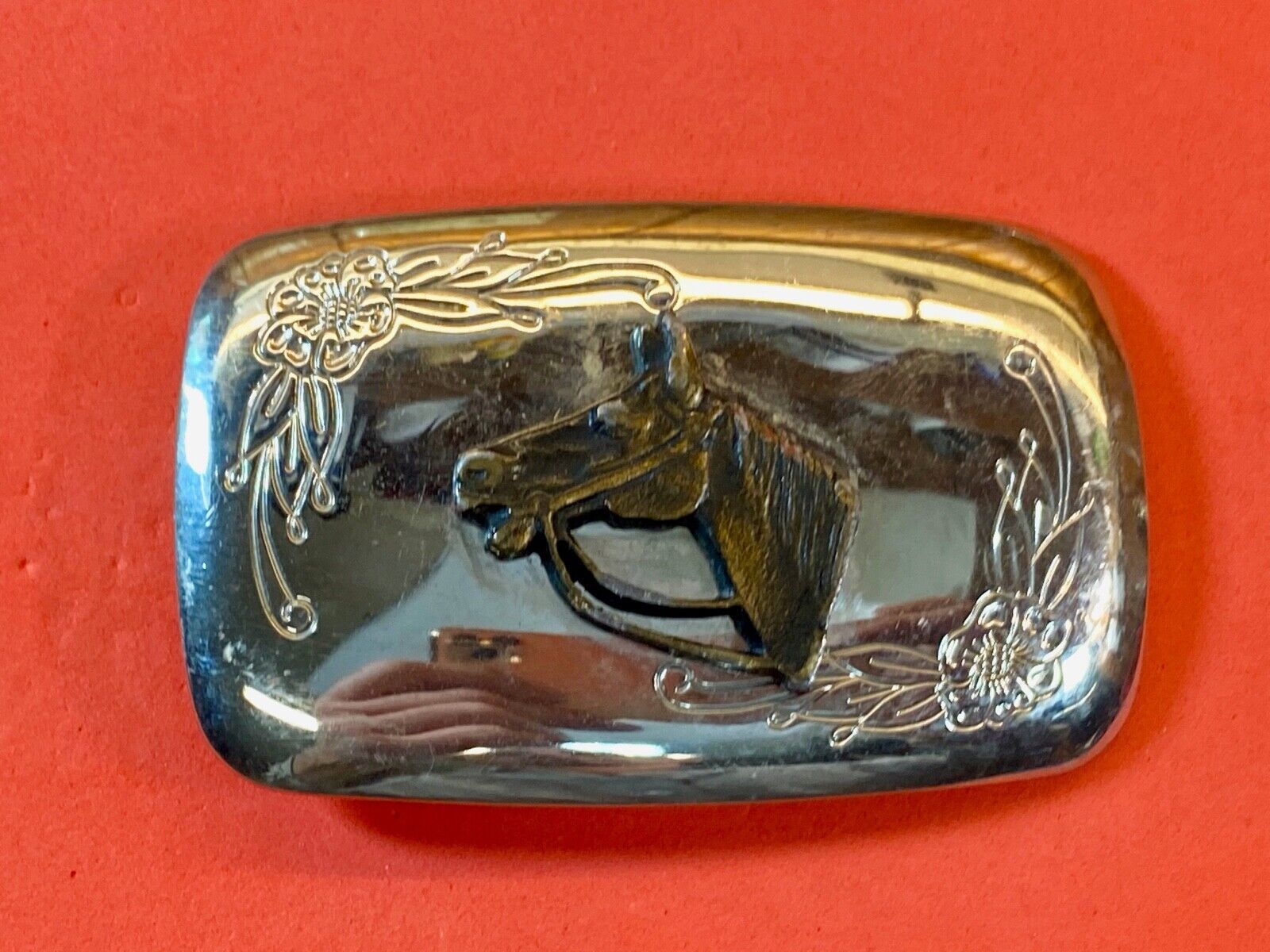 Usa Made Two Toned Horse Head Bust Mirrored Belt Buckle 