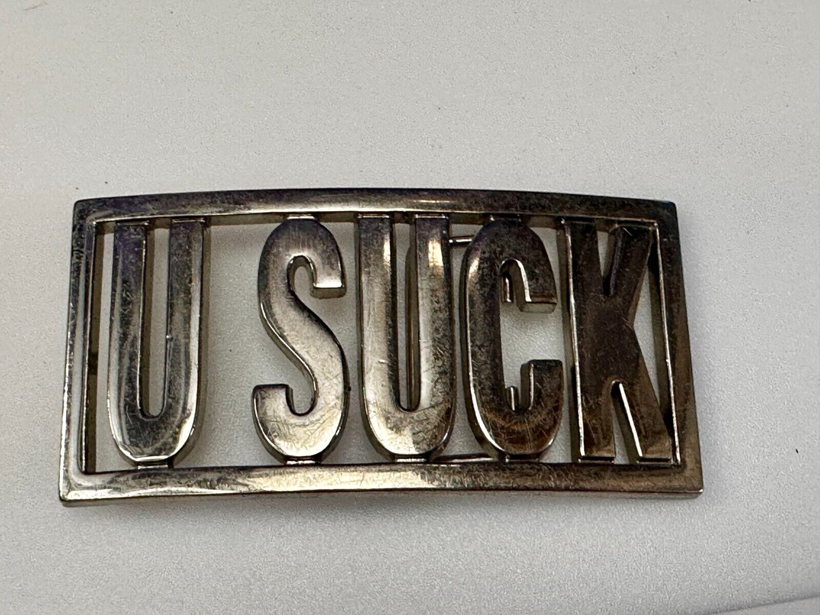 U SUCK Novelty Statement Express Your Opinion! Block Letters Large Belt Buckle
