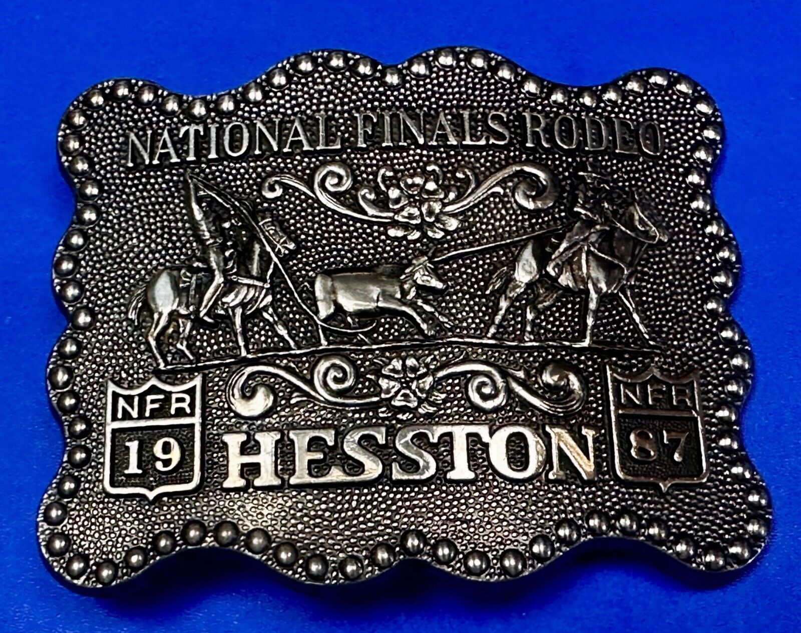 1987 ADM Hesston NFR National Finals Rodeo Cowboys Western Belt Buckle