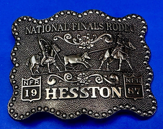 1987 ADM Hesston NFR National Finals Rodeo Cowboys Western Belt Buckle