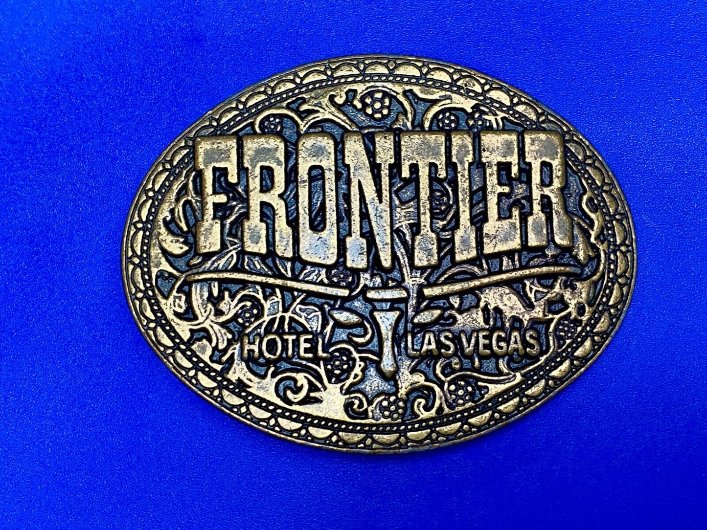 Vintage Frontier Hotel Old Las Vegas Casino Nevada Western Longhorn belt buckle