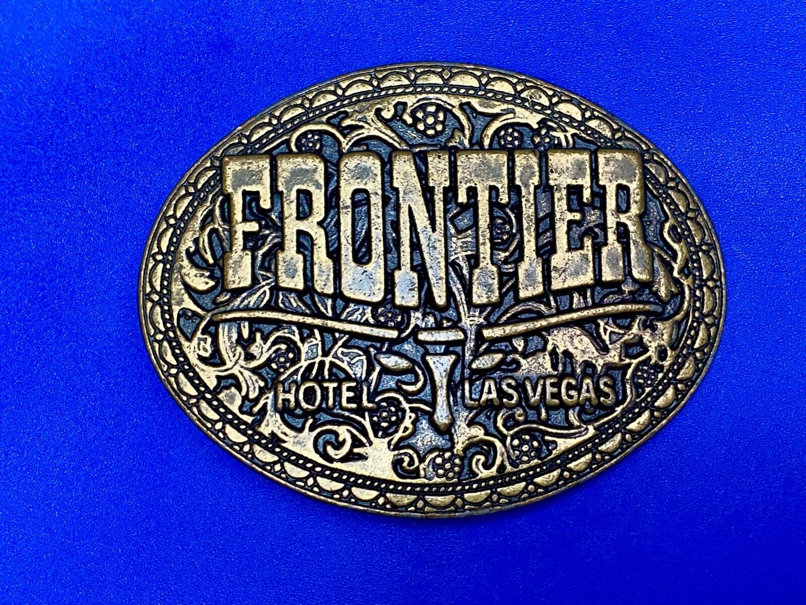 Vintage Frontier Hotel Old Las Vegas Casino Nevada Western Longhorn belt buckle