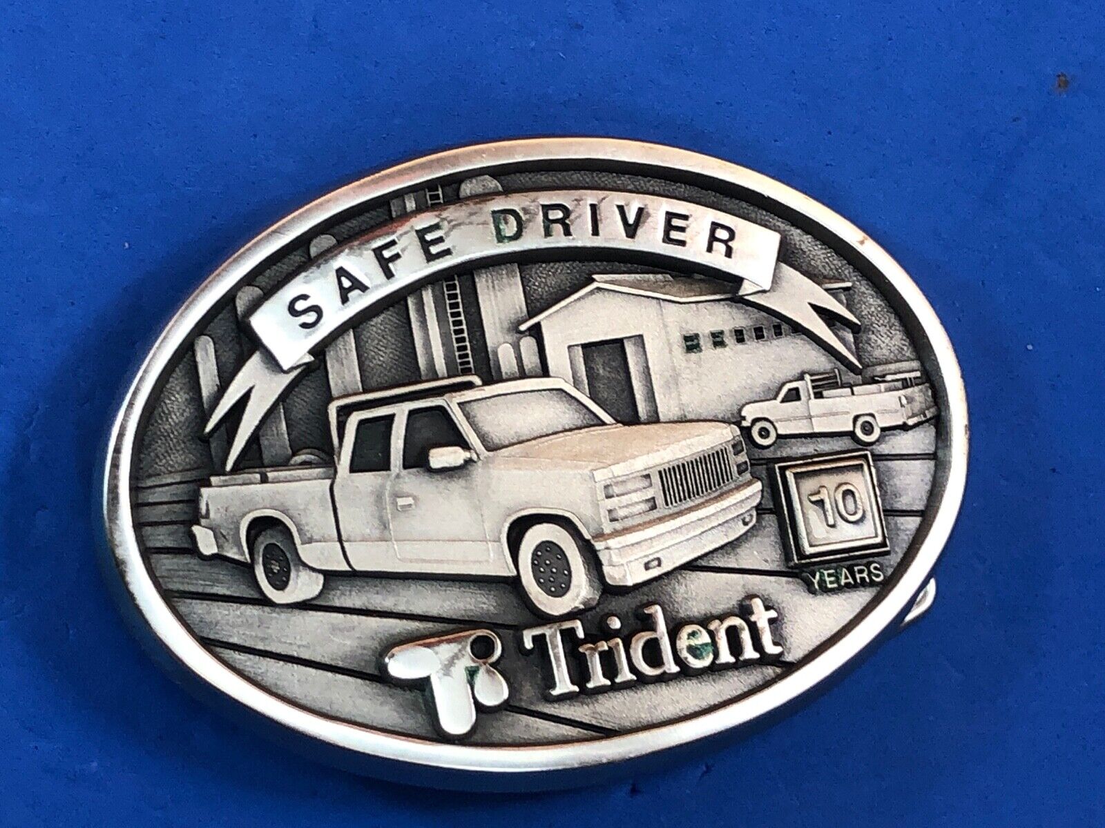 Trident Safe Driver 10 years promotional advertising solid brass belt buckle 