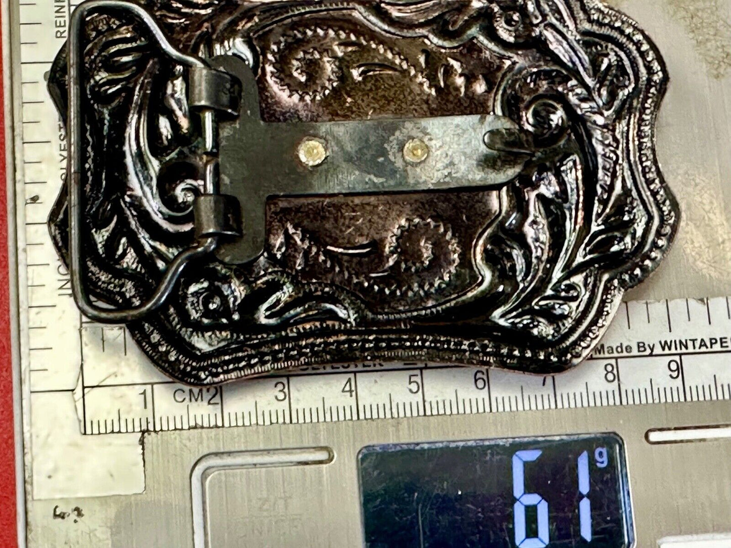Vintage Horse w/  head down end of the trail two tone ornate western belt buckle