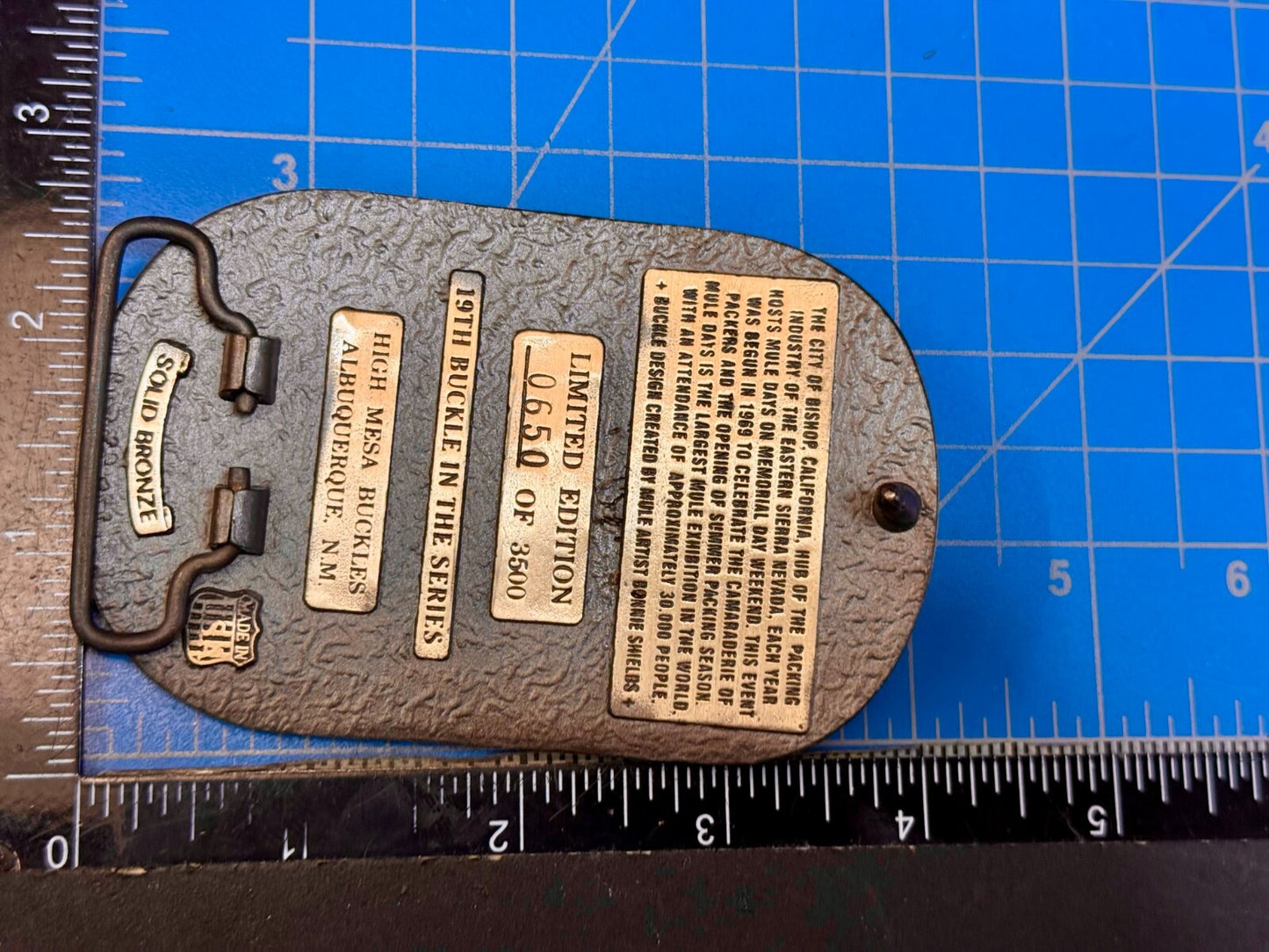 Bishop California Mule Days Memorial Day Weekend 1995 Commemorative Belt Buckle