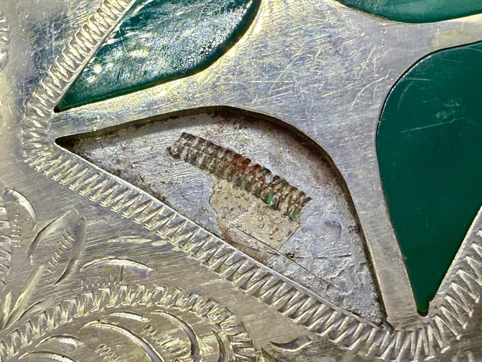 Arco Company?  Inlay Inlaid Western Engraved Vintage Belt Buckle - To Repair