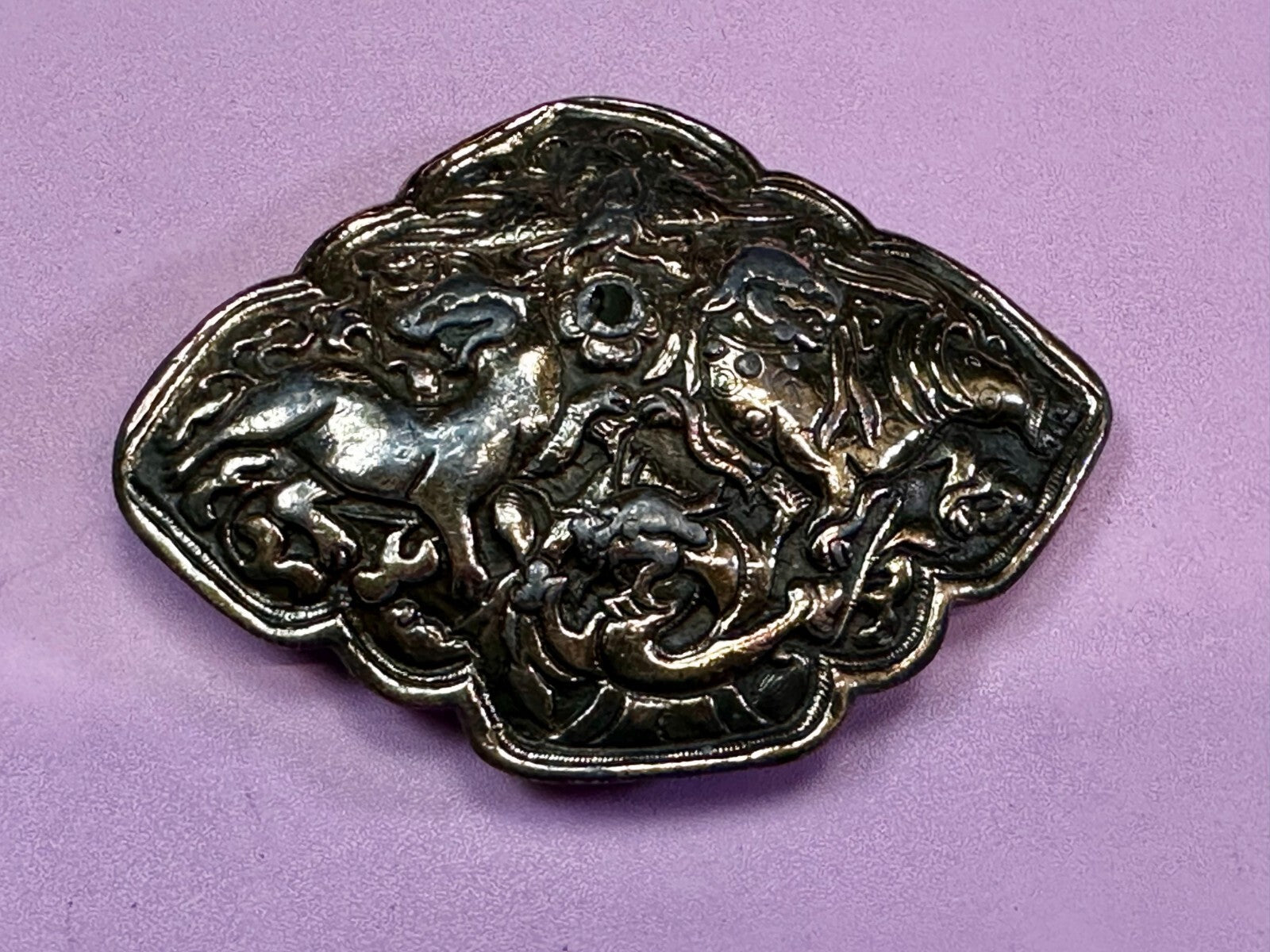 Tibetan Feng Shui Lion Dragon Fork Tongue Vtg.  1974 Bergamot N-60 Belt Buckle