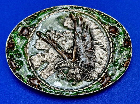 Vintage flying eagle - colorful oval western numbered  belt buckle