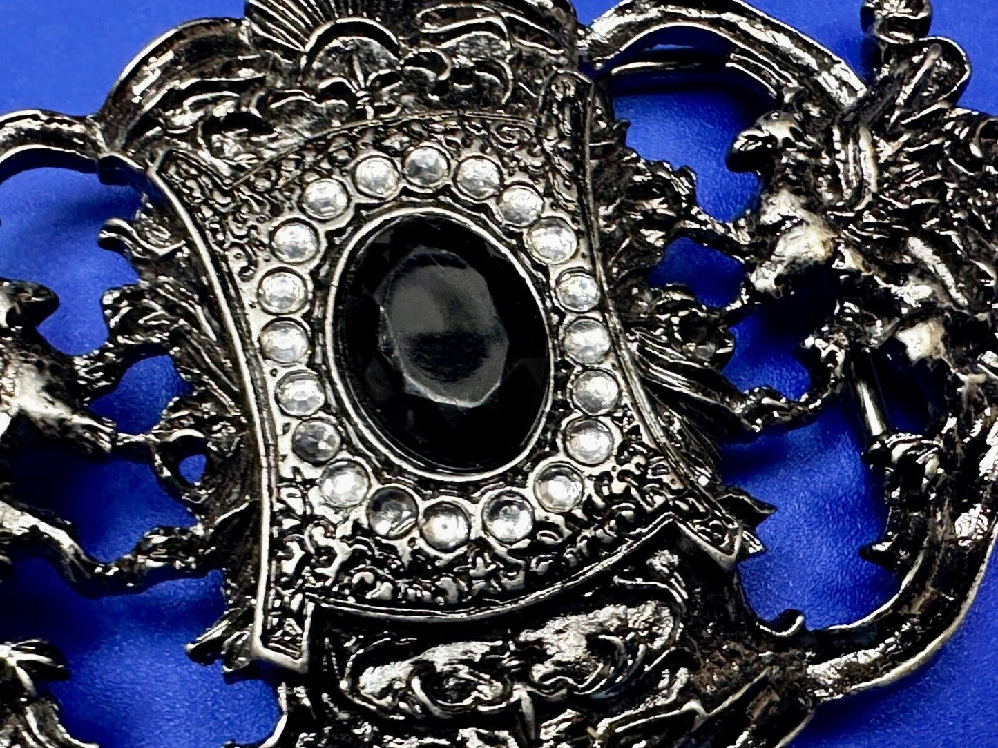 Victorian Style Black Rhinestone Centerpiece Vintage See Through Belt Buckle