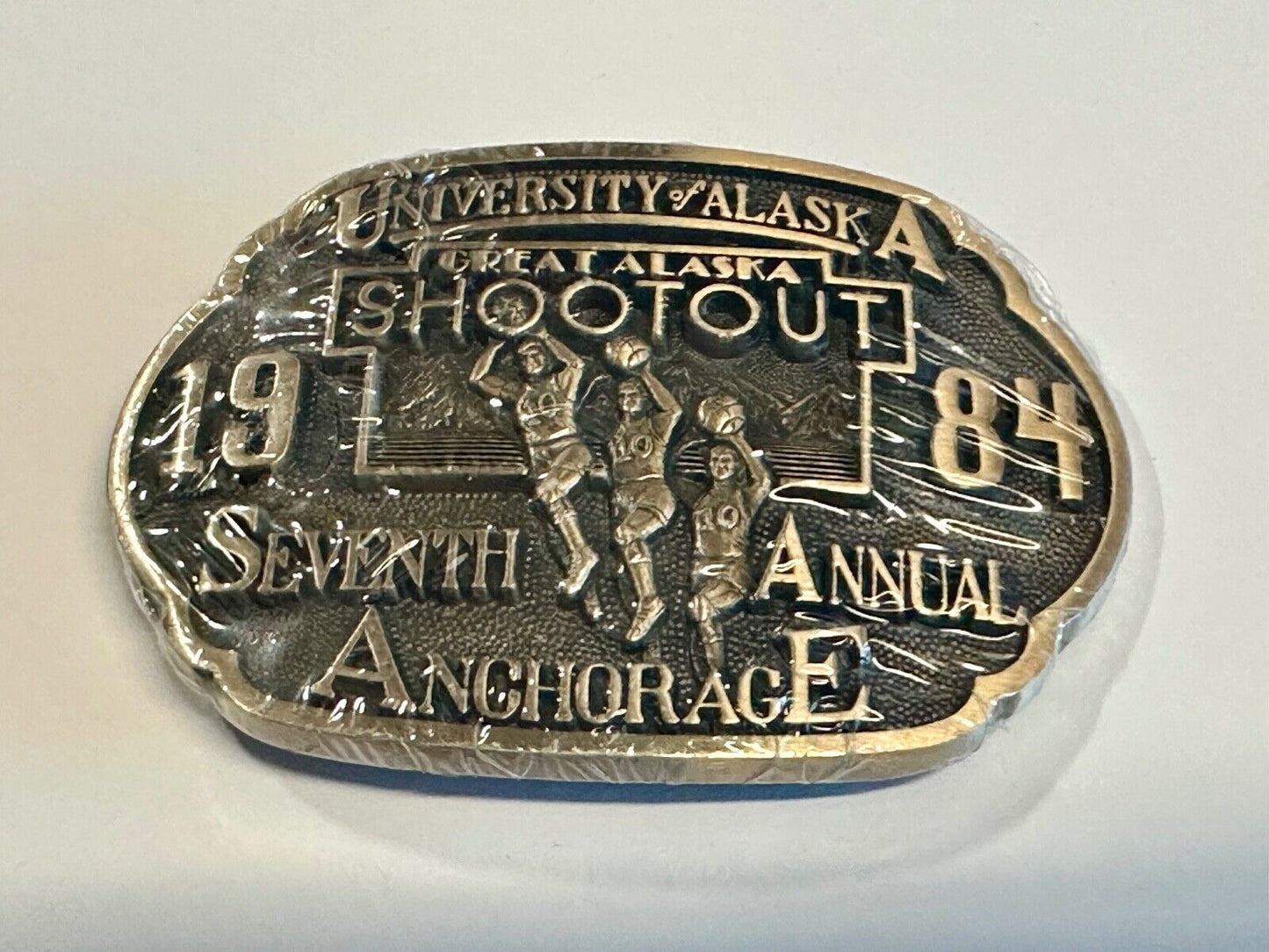University of Alaska Great Shootout 1984 Brass NOS Belt Buckle - by Buck, ADM