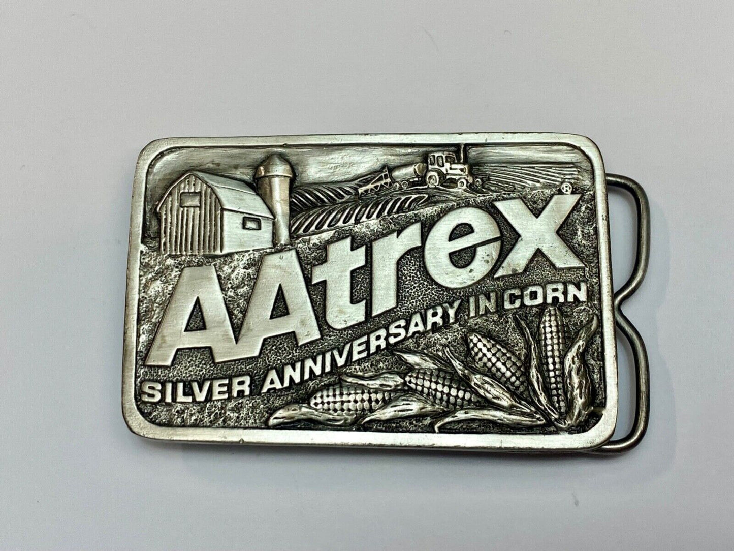 AAtrex Silver Anniversary in Corn Belt Buckle 3.5" Herbicide Farming Farm Barn