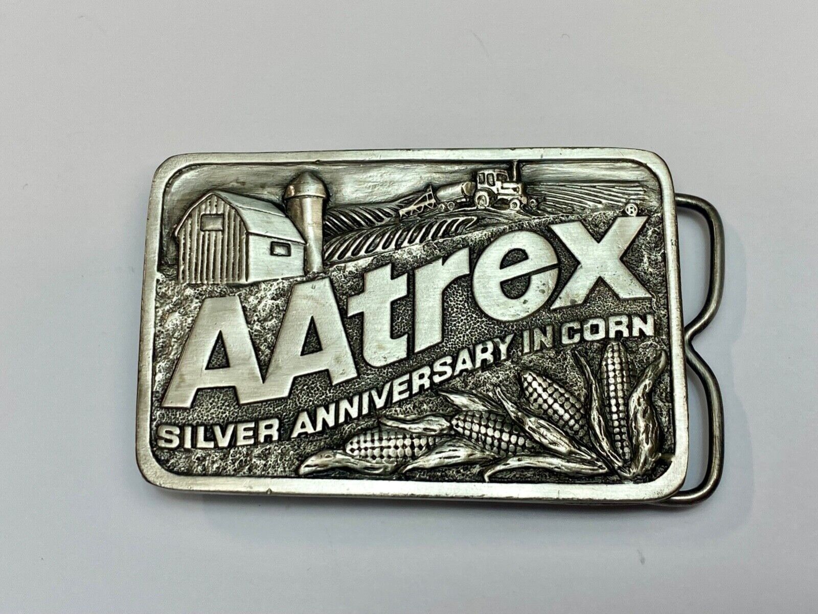 AAtrex Silver Anniversary in Corn Belt Buckle 3.5" Herbicide Farming Farm Barn
