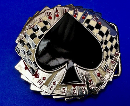 Ace of Spades Cards Royal Flush Poker Checkered Flag Gambling Casino Belt Buckle