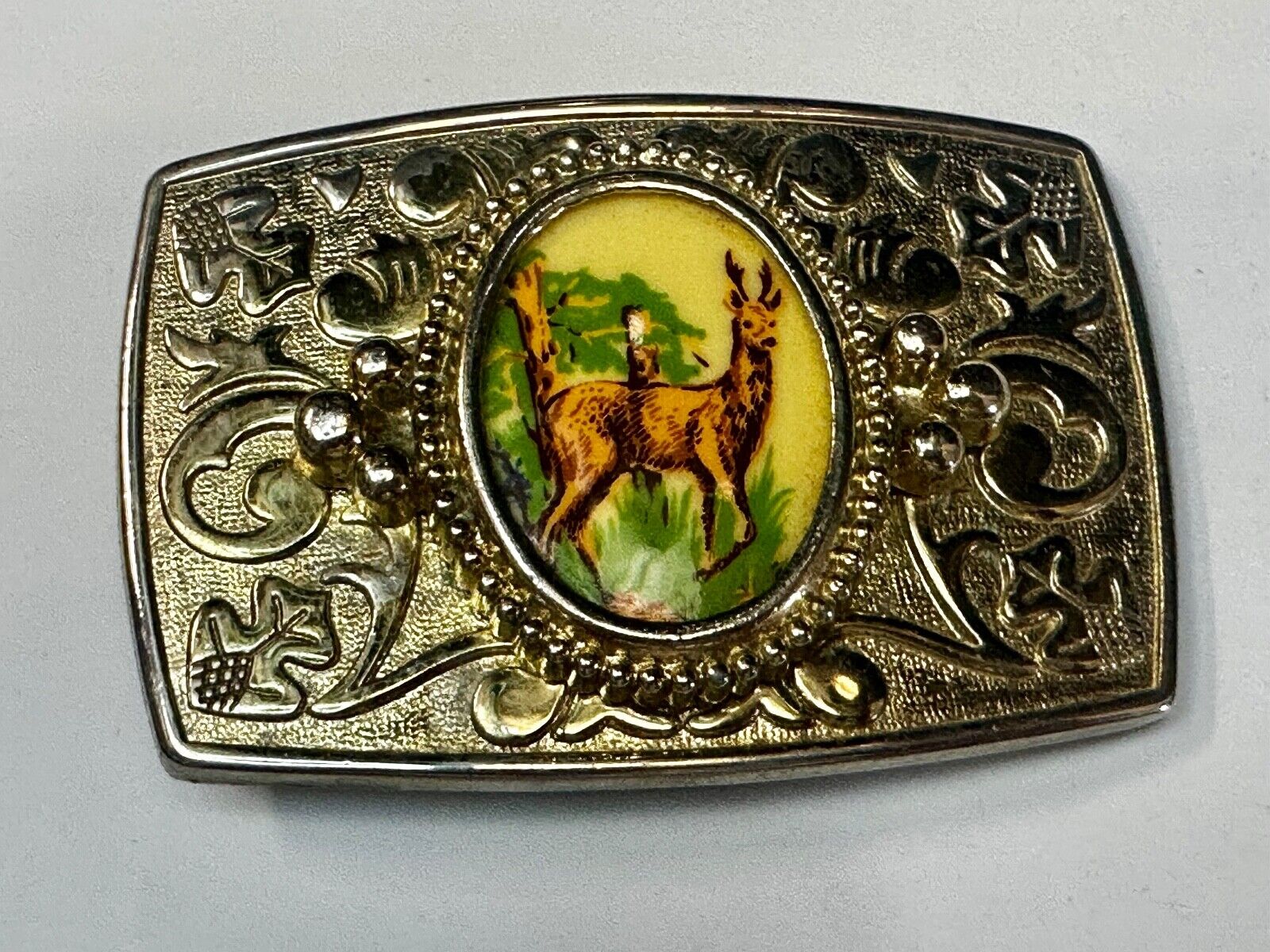 Alpaca Vintage Porcelain? Cab Cabochon Centerpiece in Western Belt Buckle