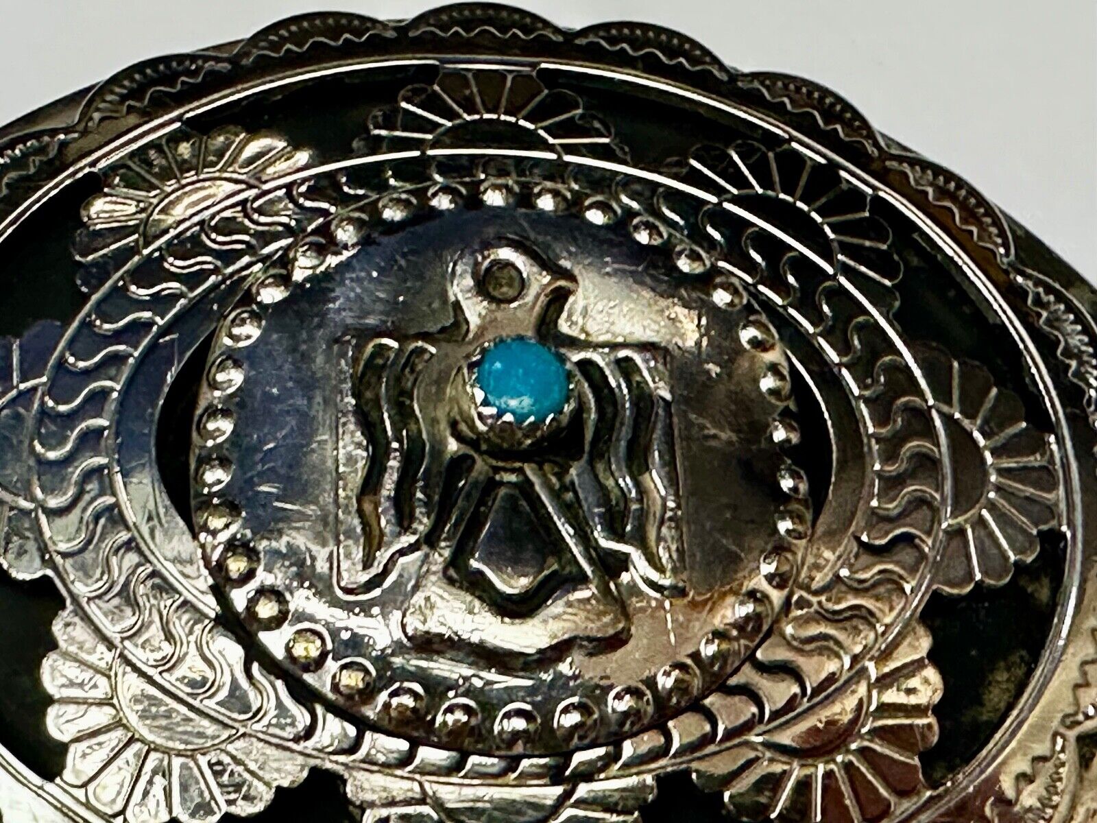 THUNDERBIRD Zuni Native American Artist Belt Buckle BC Makers Mark B Cayaditto