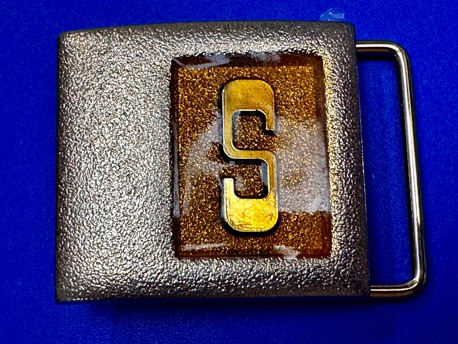 Vintage Initial Letter S Two Tone Monogram Metal Lee NY USA Belt Buckle
