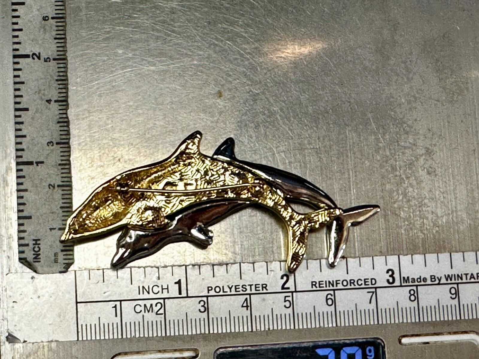 Two Dolphins Silver & Gold Tone Vintage Brooch Pin Signed Liz Claiborne