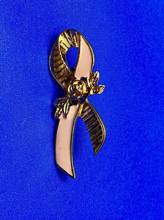 Vintage Avon Breast Cancer Awareness Lapel Pin Pink Ribbon Roses Brooch Pin