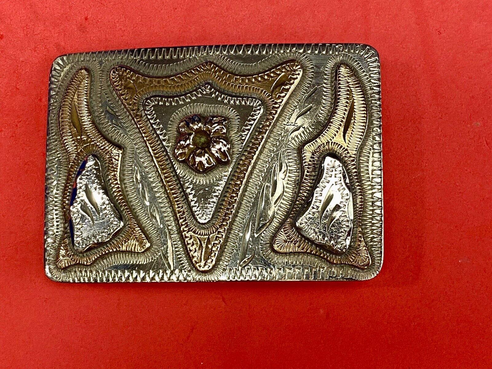 Unique Arrow Shaped Triangle quality mixed metal vintage belt buckle 