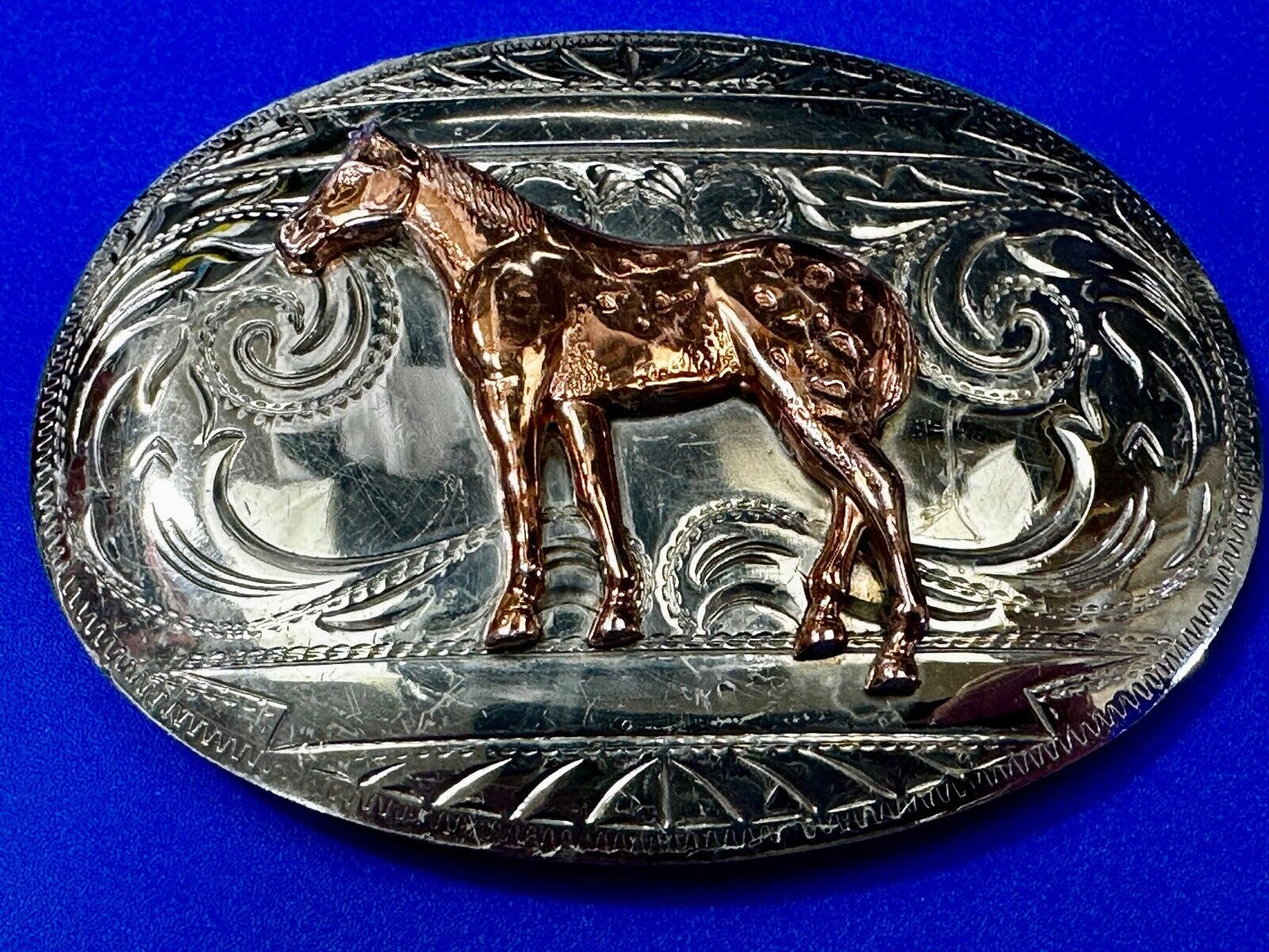 Vintage Horse Trophy With blank Award Nickel Silver Belt Buckle by BELL