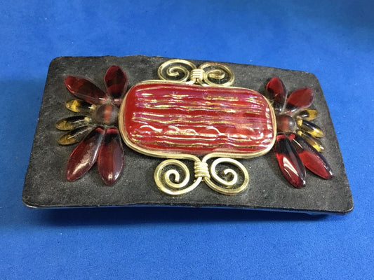 Beautiful art artisan "orana design" red drip!  belt buckle - amazing detail 