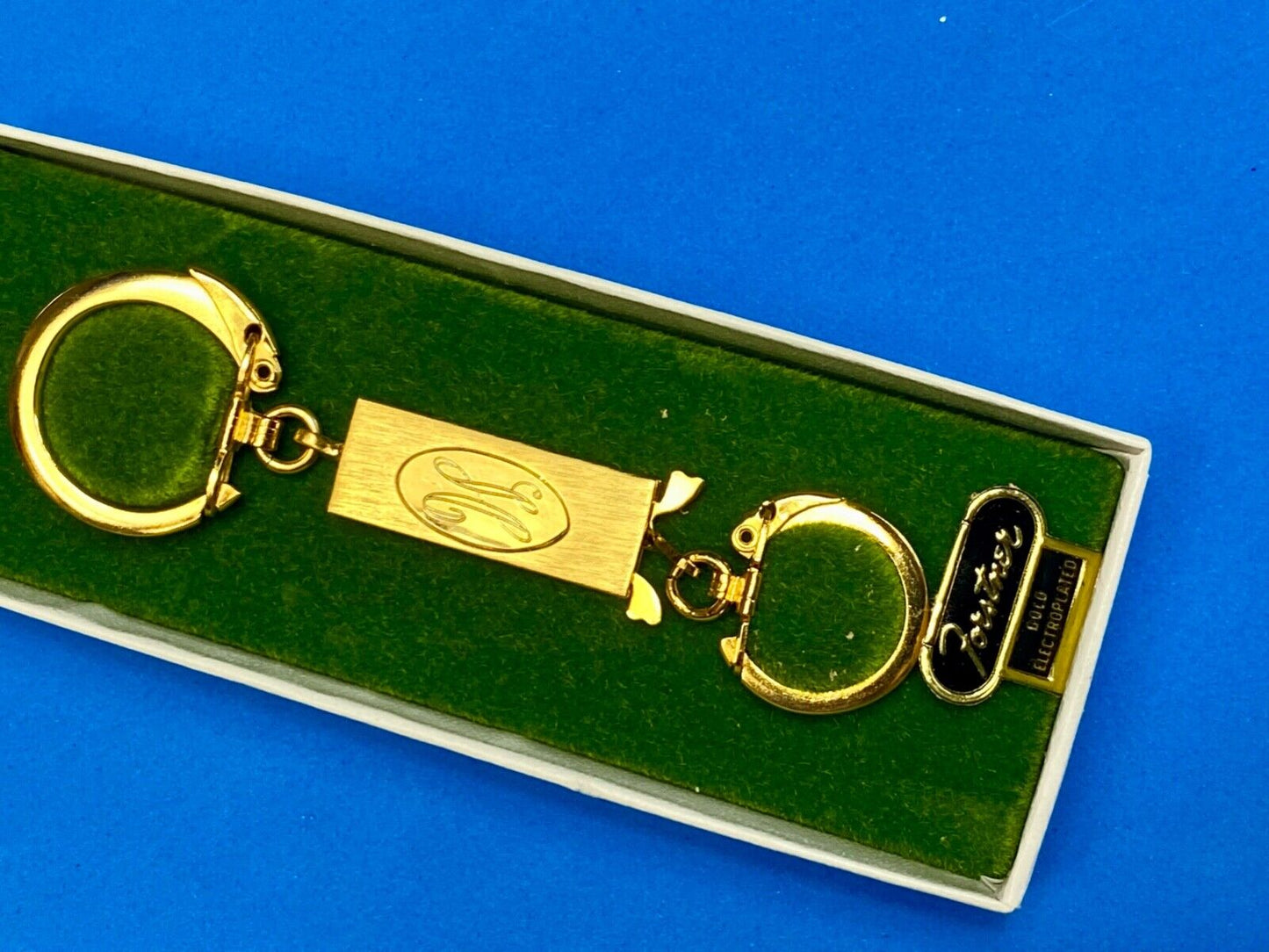 Vintage Foster USA Keychain Pull Apart Engraved H  Bar Gold Plated Mid Century