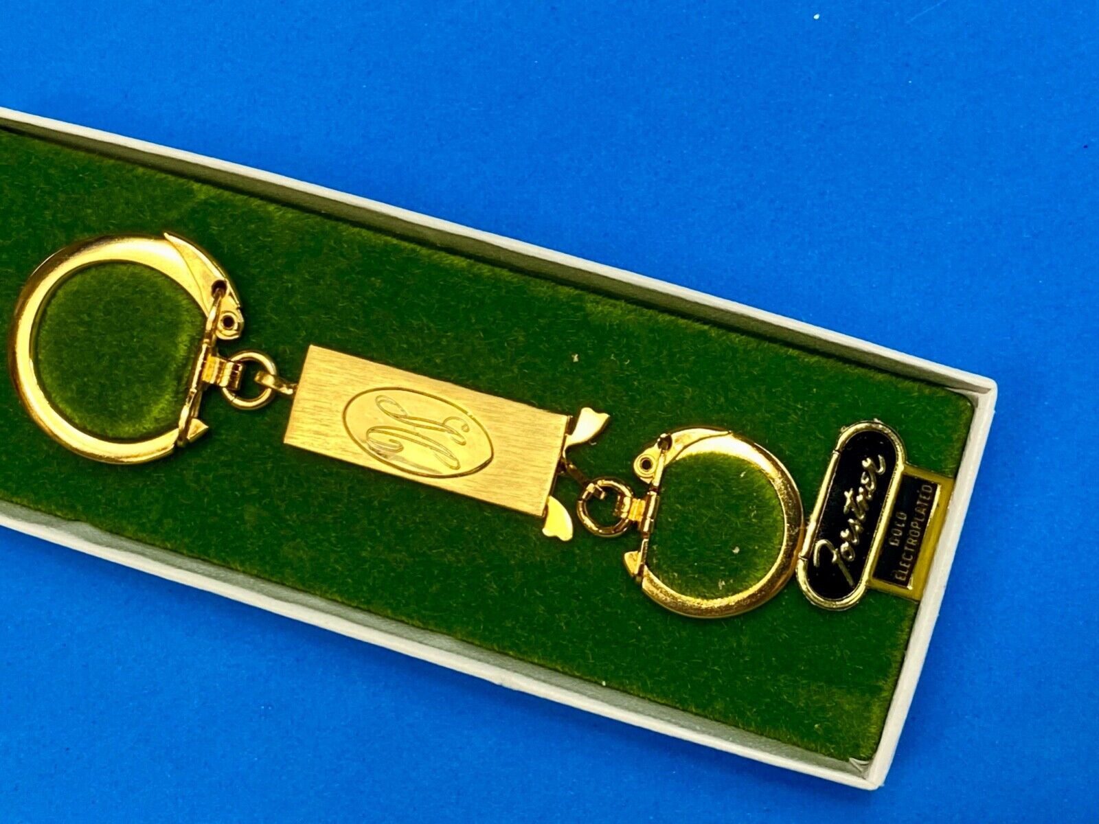Vintage Foster USA Keychain Pull Apart Engraved H  Bar Gold Plated Mid Century