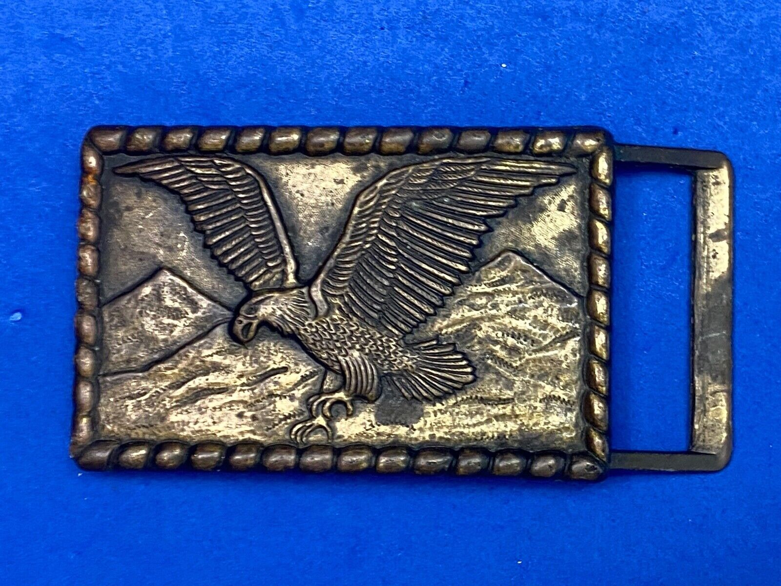Hunting, Diving Flying Patriotic Eagle Over Mountain Range Belt Buckle 