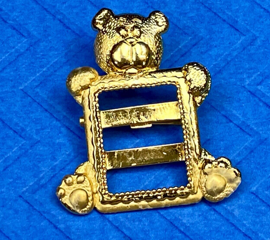 Vintage JJ Brooch Teddy Bear Cut-Out Gold Tone Brooch Pin For Your Picture