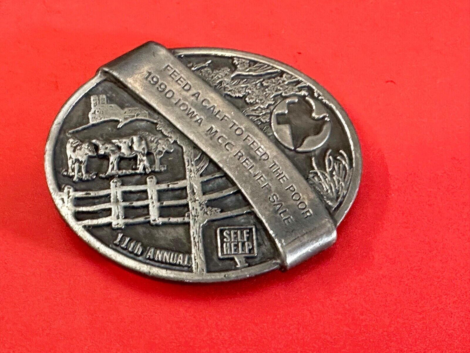 1990 Iowa MCC rebuff sale- Feed Calf to feed the poor belt buckle