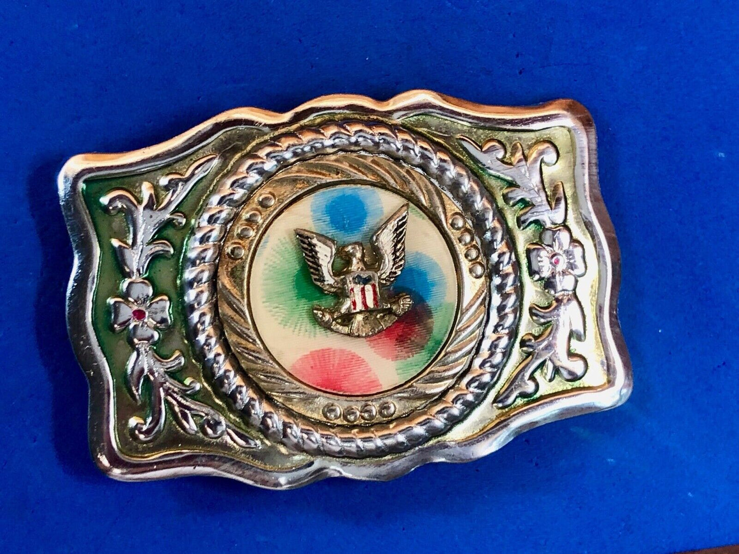 vintage made in Mexico - unknown makers mark silver centerpiece USA belt buckle 