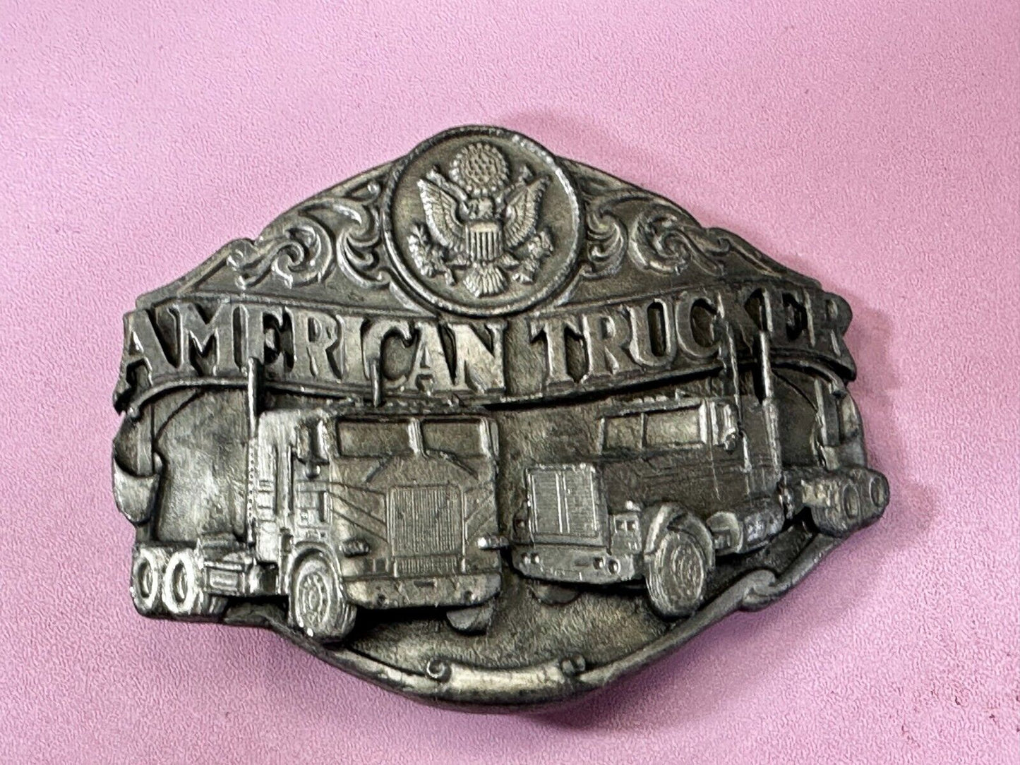 American Truck I'D RATHER BE TRUCKIN Pewter Vintage 1986 Belt Buckle - Siskiyou