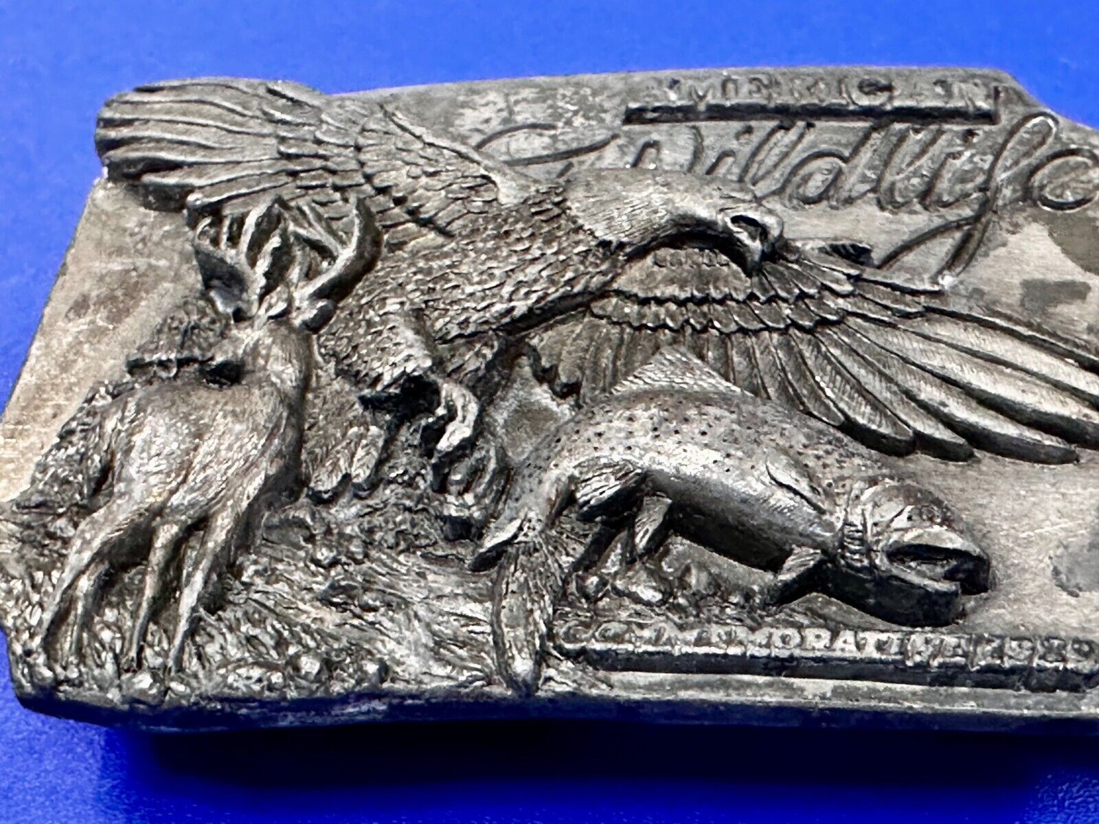 Americas Great Wildlife Deer Eagle VTG 1989 Commemorative Siskiyou Belt Buckle